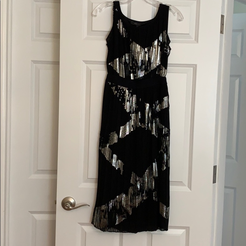 BCBG Maxazria midi black and silver metallic dress